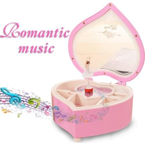 Heart Shape Music Box Dancing Ballerina Music Box PLastic Jewellery Box Carousel Hand Crank Music Box Birthday Gift