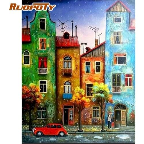 RUOPOTY Painting By Numbers Colorful House Street Scenery Paint Kits HandPainted 60x75cm Frame On Canvas Modern Home Artcraft