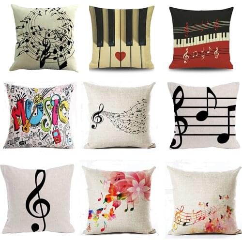 18" Retro Music Note Print Throw Pillow Case Art Home Office Decoration Musical Note Printing Cotton Linen Cushion Cover 45*45cm