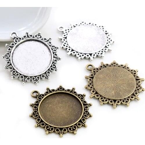 New Fashion 5pcs 25mm Inner Size Antique Bronze Silver Plated Pattern Cameo Cabochon Base Setting Charms Pendant