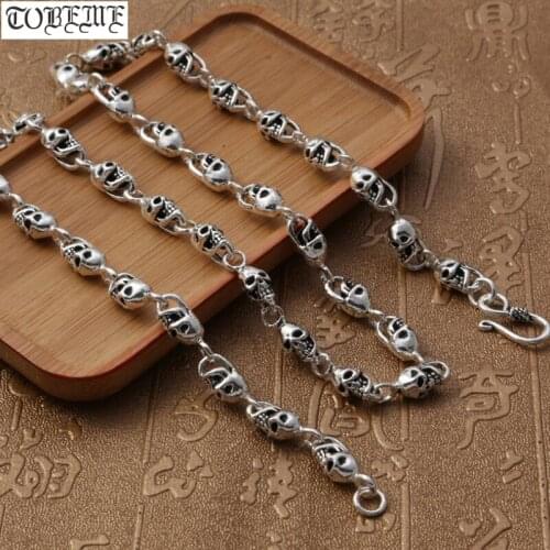 Handmade 100% 925 Silver Skeleton Necklace Sterling Skull Man Necklace Hiphop PUNK Necklace Man Jewelry Gift