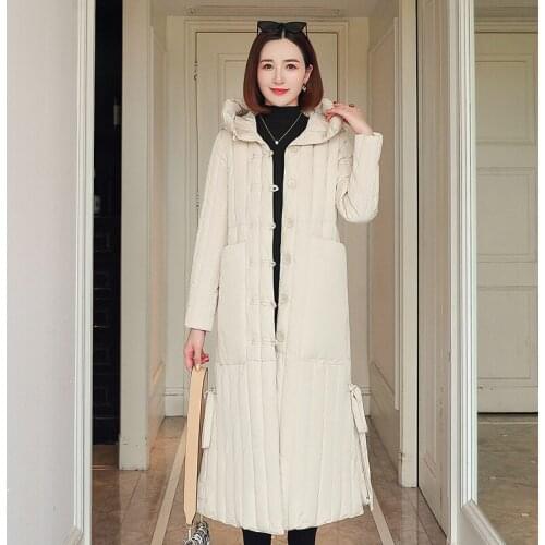 Winter Hooded Parkas 2021 Oversize Office Ladies Outwear with Buttons Solid Thick Coat Womens X-Long Jacket