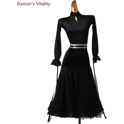Modern Dance Dress Stand-up Collar Long Skirt Mesh Sleeve Performance Clothing Profession Custom Woman Child Competition Clothes