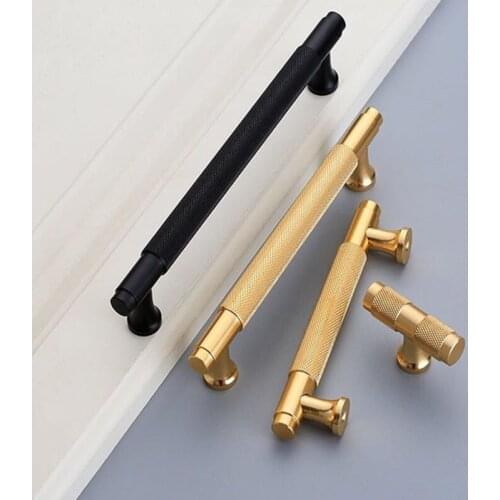 North European Cupboard Pulls 128mm Knurled Brass Drawer Knobs Gold Kitchen Cabinet Handles Furniture Handle Hardware-in Cabine