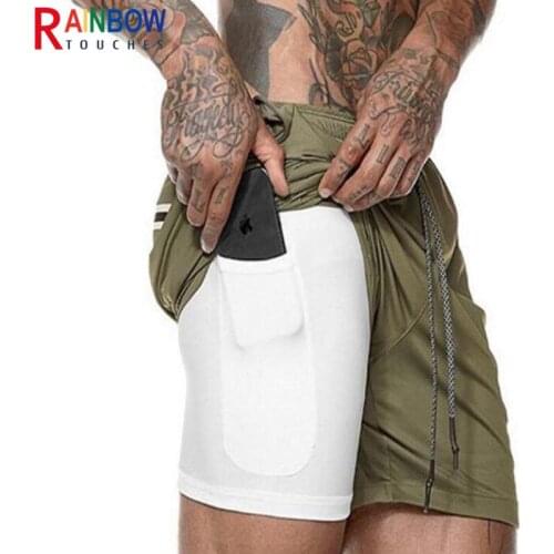 Rainbowtouches Summer Sports Gym Men Muscle Solid Color Shorts Double-Deck Big Size Quick Drying Ventilation Blank Design Shorts