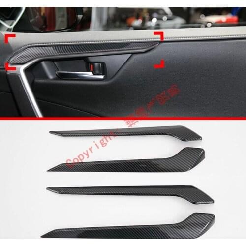 Carbon Fiber Style Interior Door Around Trim For Toyota Rav4 2019 2020