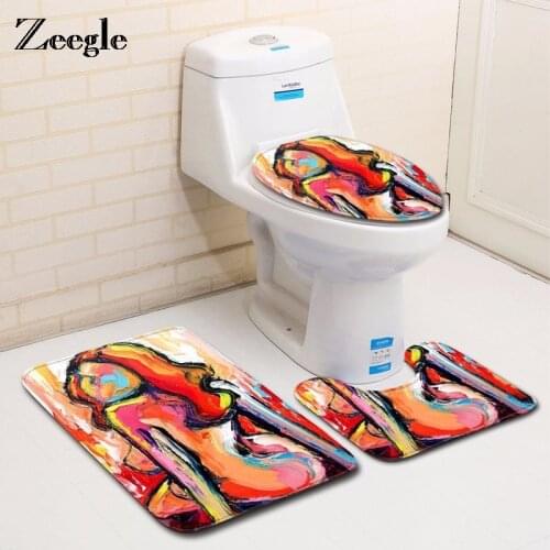 Zeegle Crystal Velvet Bathroom Mat Toilet Cover Rug European Bath Mat Doormat Toilet Cover Set Bath Decor Absorbent Soft Rug