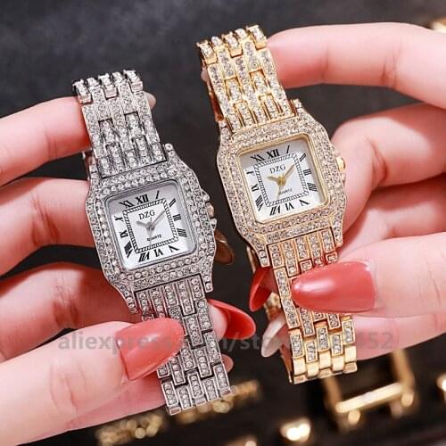 50pcs/Lot Rhinestone Crystal Women Watch Luxurious With Diamond Square Dial Quartz Steel Belt WristWatch Relojes Para Mujer