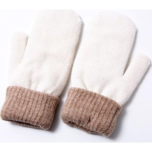 Women Winter Thick Knitted Cashmere Double Layer Plush Wool Knit Warm Mittens Female Cute Full Fingers Gloves Black Guantes