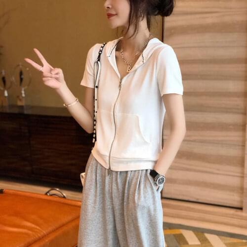 Sportswear Suit Female 2021 Summer New Style Casual Fashion Zipper Hooded Short-sleeved Two-piece Trouser Suit Female 2 Pieces