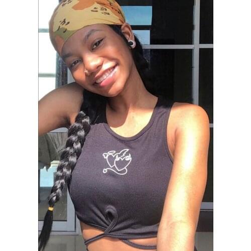 NEW 2021 Summer Women Rib Knit Tank Tops Lace Up Waist Round Neck Sleeveless Vest Fashion Devil Heart Printed Vest for Female