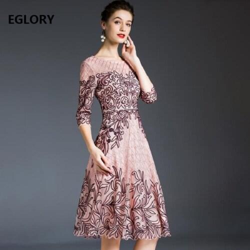 5xl Dress Vesitods De Festa 2020 Autumn Party Events Woman Allover Appliques Embroidery 3/4 Sleeve Slim Fit & Flare Dress Female