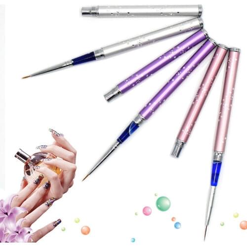 1Pcs Eval Professional Nail Art Liner Brush UV Gel Kolinsky Sable Hair Metal Diamond Acrylic Handle 3 Colors