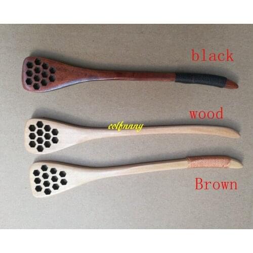 100pcs/lot 18.5x2.8cm Wooden Carving Honey Stirring Wood Honey Spoon Honeycomb Carved Honey Dipper Kitchen Tool