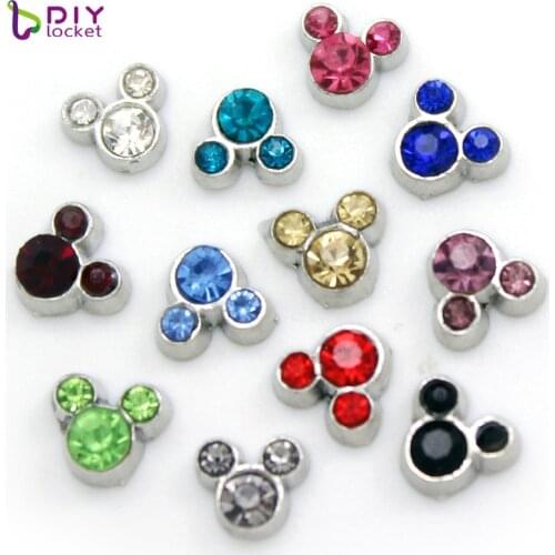 12PCS!! "Mickey" Birthstone Floating charms Mix Color Zinc Alloy Fit Floating lockets & Floating locket bracelet LSFC116*12