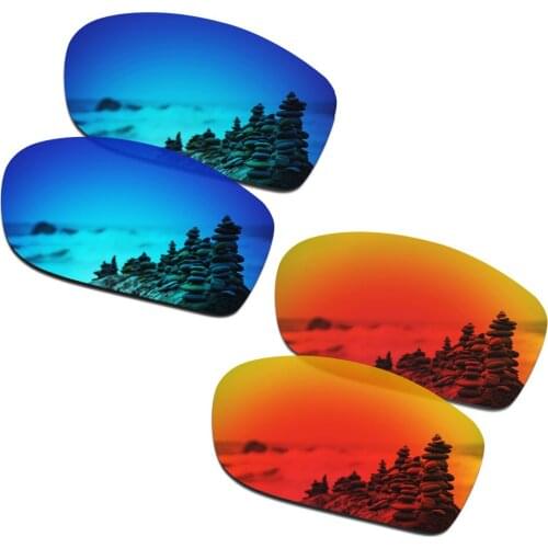 SmartVLT 2 Pairs Polarized Sunglasses Replacement Lenses for Oakley Valve New 2014 Ice Blue and Fire Red