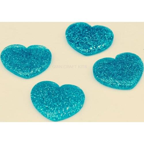 200pcs sale 25mm Glitter Heart Flatback Resin Cabochons blue sky color