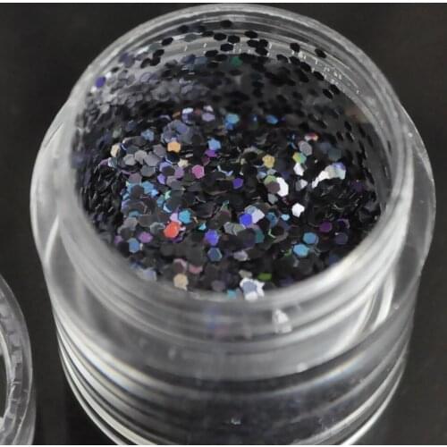 Shiny Laser Black Holographic Colorful Multicolor Hexagon Nail Art FINE GLITTER DUST UV Gel Acrylic Nails DIY Accessory N16