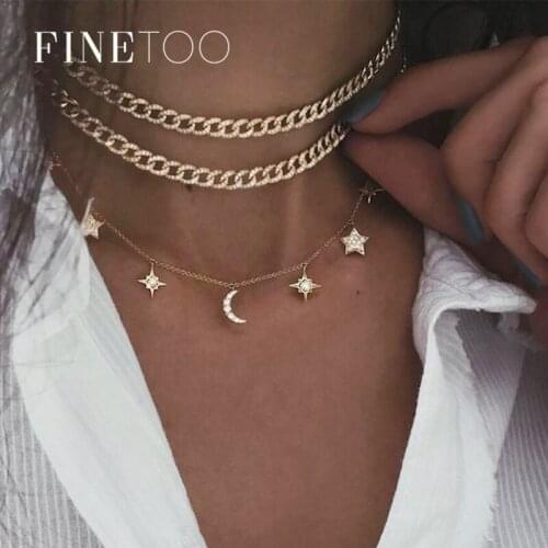 Bohemian Crystal Star Moon Pendant Necklace Choker Vintage Gold Color Chains Multi Layered Necklaces for Women Bohemian Jewelry