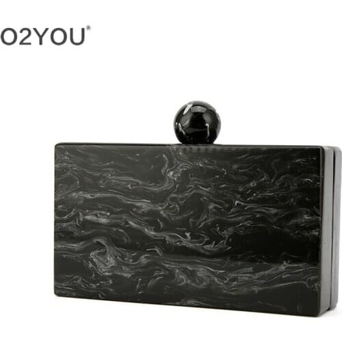 Pearl Black Marble Big Acrylic Clasp Ball Women Brand New PVC Plastic Acrylic Box Clutch Purse Handbag Wallet Beach Evening Bags
