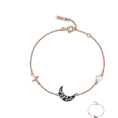 SILVERHOO 925 Sterling Silver Star Moon Charm Bracelet For Women Sparkling Crystal Zircon Rose Gold Bracelets Fine Jewelry Gift