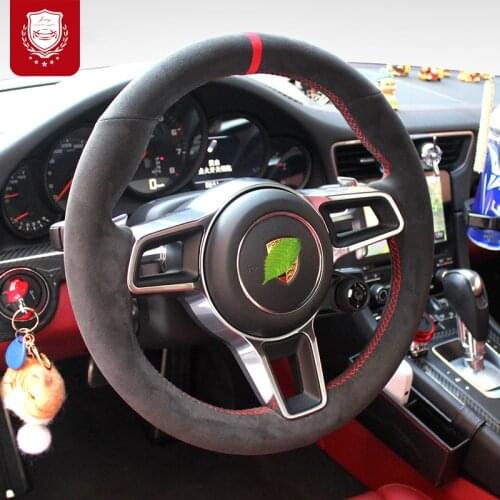 For Porsche Macan Cayenne taycan panamra Macan Cayenne 971 911 Real Alcantara steering wheel cover hand Grip car accessories
