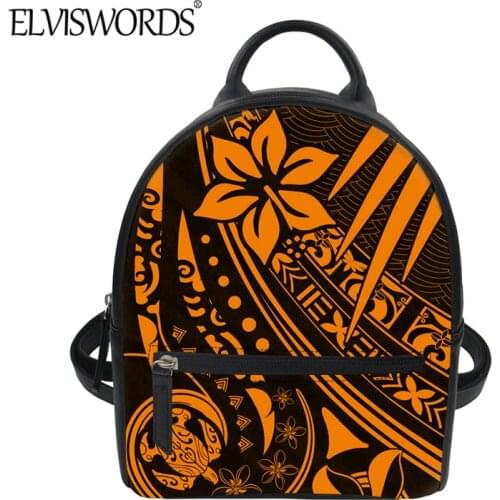 ELVISWORDS Women Stylish Mini Backpack Polynesian Tribal Pattern Casual Shoulder Bag Teen Girls Durable PU Leather Sack