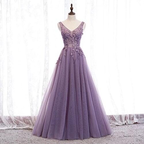 Purple Bridesmaid Dresses Sleeveless Sexy V-Neck Simple Elegant Backless A-line Floor-length Lace Beading Party Formal Prom Gown