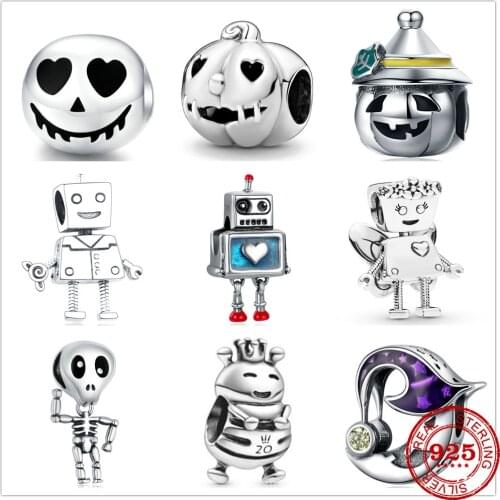 Hot sale 925 Sterling Silver Halloween pumpkin doll Safety Chain Beading Pandora Charm Original Bracelet DIY Jewelry For Women