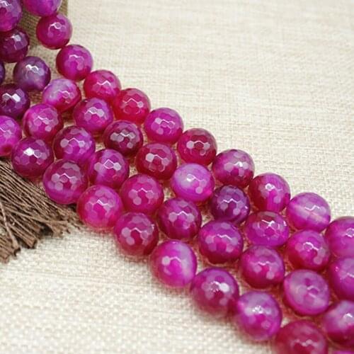 Faceted Rose Red Agates Round Beads Natural Rose Red Stone Beads Pick Size 8mm Beads For Jewelry Making Bracelet Necklace Beads