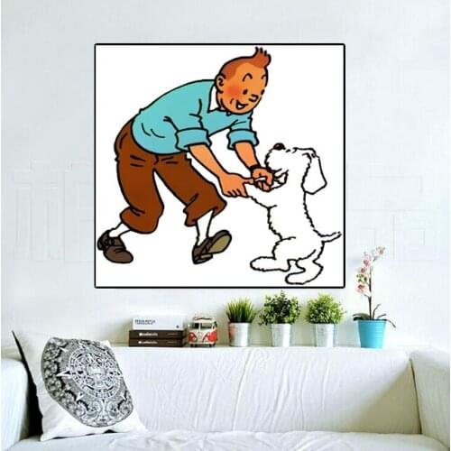 Hand Made Oil Painting The Adventures of Tintin Modern Art Artworks Funny TinTin Cartoon On Canvas For Kids Room