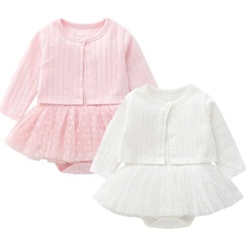 New Born Baby Girls Fall Tutu Romper and Cardigan 2pcs Set for Toddler Cute Cotton Outfit Boutique Outfits Soft Casual Clothing