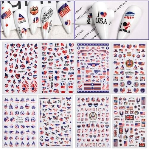2PCS National Flag Adesivos Foil Nail Art Decorations Stickers Designer Decals Press On Nails Accesorios Manicure Supplies