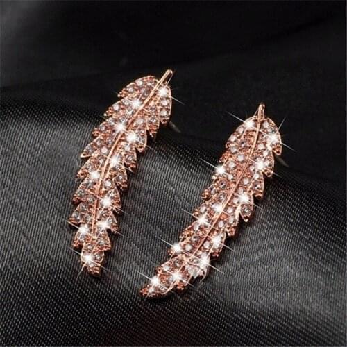 Wholesale Fashion Micro Inlaid Zircon Leaf Earrings Simple and Wild Woman Four Seasons Charm Jewelry