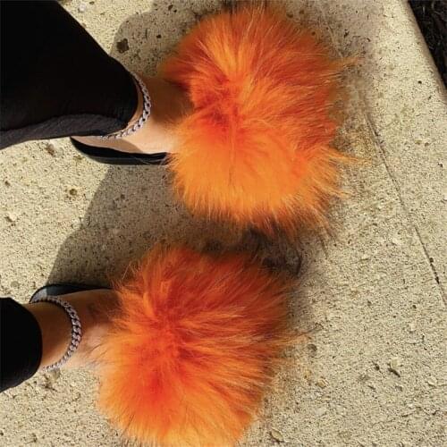 Summer fur slippers kids faux fur slides children fake fur fluffy sandals girls beach home plush sliders child furry flip flops