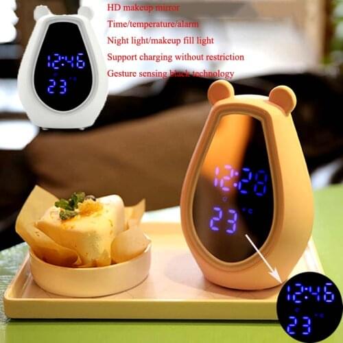 Multifunctional LED Makeup Mirror, Bluetooth Speaker With Alarm Clock,Cute Cartoon Induction Lamp, Smart Makeup Table Lamp