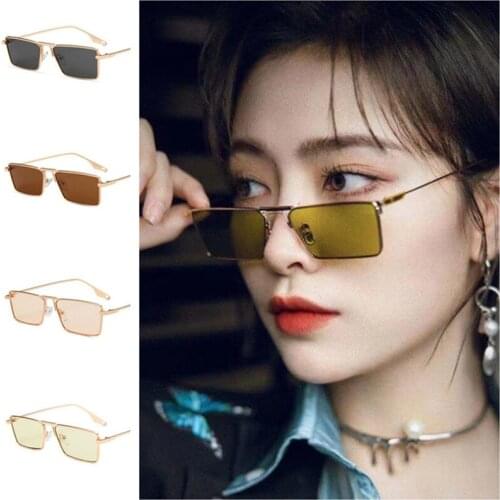 Fashion Sunglasses Women Eyeglasses Rectangle Sun Glasses Goggles Anti-UV Spectacles Small Alloy Frame Adumbral A
