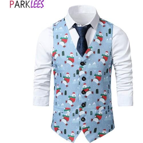 Christmas Bear Print Christmas Vest Male 2020 Brand Slim Fit Dress Waistcoat Men Xmas Party Stage Prom Vests Men Cosplay Costume