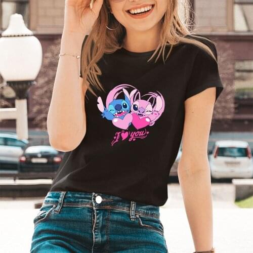 Summer New Products Women T-shirts Cartoon Print Short Sleeve Tshirts Disney Lilo & Stitch Kawaii Tees Trend Harajuku Dropship