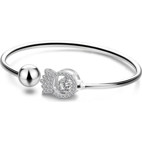 Wholesale fashion 100% 925 sterling silver girl bracelet High quality woman AAA zircon shiny Crown bracelet ball silver jewelry