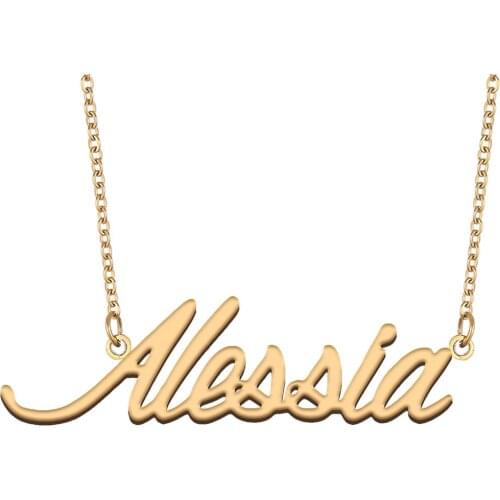 Alessia Name Necklace for Women Stainless Steel Jewelry 18k Gold Plated Nameplate Pendant Femme Mother Girlfriend Gift