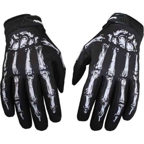 Outdoors Mens Cycling Bike Motorcycle Skull Bone Skeleton Goth Full Finger Gloves Black Green