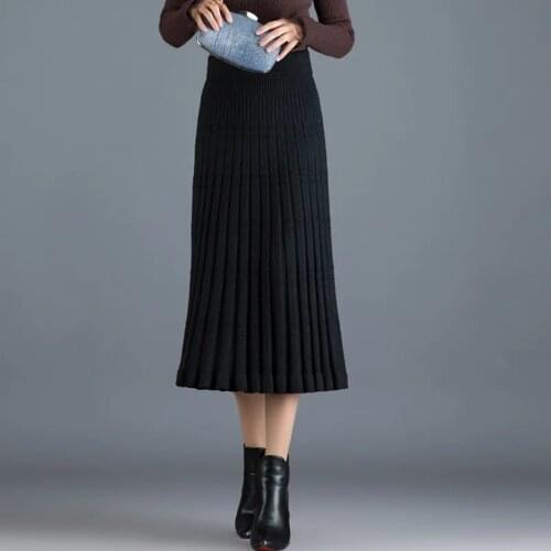 Thick Knitted a-line skirt womens autumn and winter wild mid-length pleated Korean style high waist skirt fishtail wool skirt