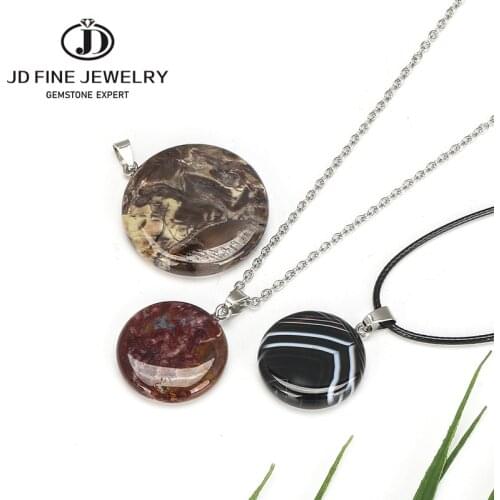 JD 25x25mm Natural Stone Pendant Drilling Hole Round Flat Beads Accessories for Handmade Women Men Necklace Charm Jewelry