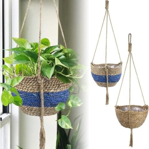 Hanging Planter Rattan Woven Basket Cotton Cord Flower Pot Indoor Plant Hangers Modern Storage Organizer Home Decor DropShipping