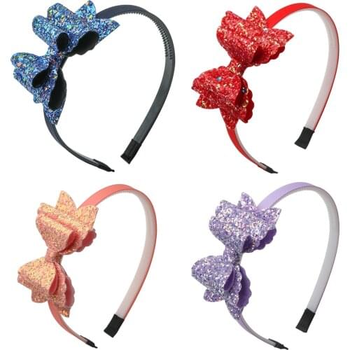 1 PC Girls Hairband Hair Accessories Hairbow Headband Glitter Hair Bows Headhoop Soft Non Woven Bow Headwear Child Lovely Gift