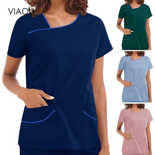 Unisex Operating Room Work Uniform Pocket Blouse Nurse Scrubs Uniforms Women Short Sleeved Scrub Tops Healthcare Working Costume