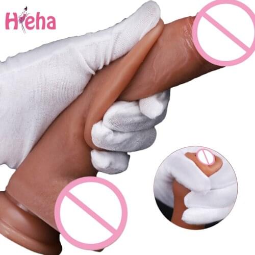 Realistic Big Moving Foreskin Dildo for Women Strapon Liquid Silicone Huge Penis Sex Toys with Sucker Soft Dildos for Female Sex