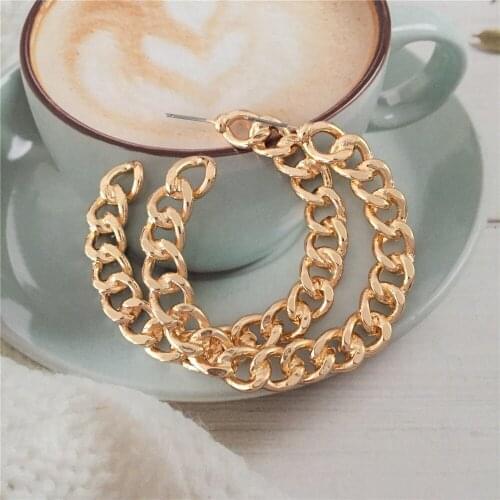 Chunky Gold Color Plating Chain Shape Hoop Earrings For Women Bohemia Vintage Elegant Punk Jewelry Decoration