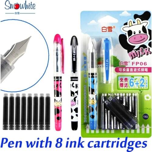 Snow fp06 erasable fountain pen with 8 ink cartridges cow student pen cartoon boys girls gift stationery FREE shipping